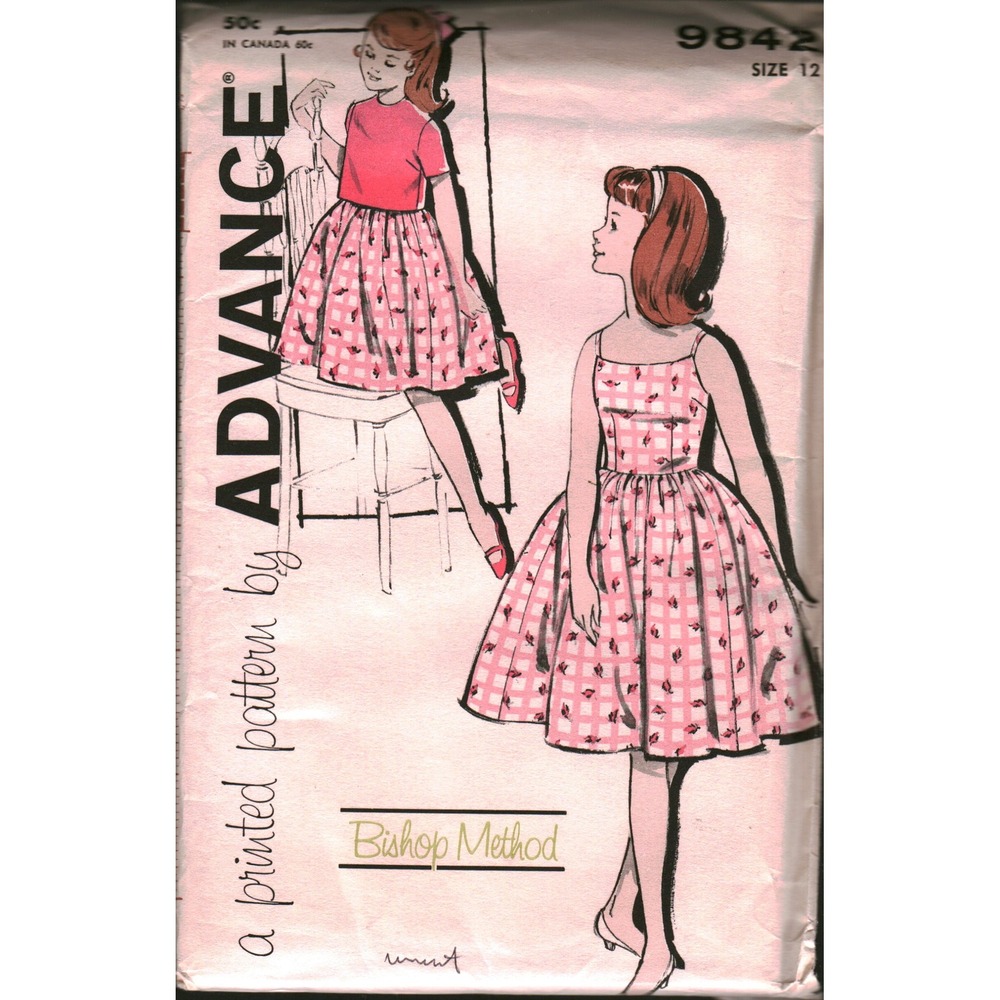 Vintage Advance 9842 Girls Dress and Jacket Sewing Pattern Bishop Method Size 12